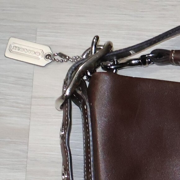 Coach Brown Leather Shoulder Bag Signature Canvas Interior  Vintage - Picture 14 of 15
